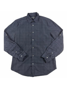 John Varvatos Long Sleeve Button Up Shirt Cotton Plaid Dark Blue Size S